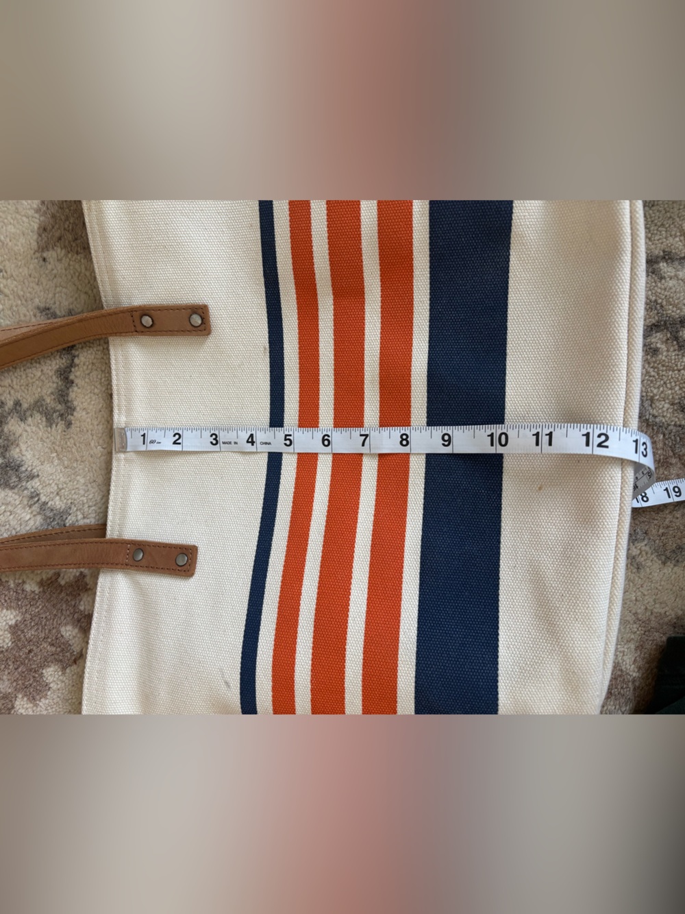 Rare Y2K L.L. Bean Boat and Tote with Leather Straps and Orange Stripe - Picture 13 of 14
